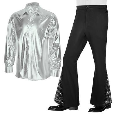 Metallico Retrò Vintage Anni '70 Abiti Camicia Pantaloni a zampa d'elefante Costume Per uomo Costume di Carnevale Halloween Carnevale Mascherata Parata dell'Orgoglio Mese dell'orgoglio Festa fantasia