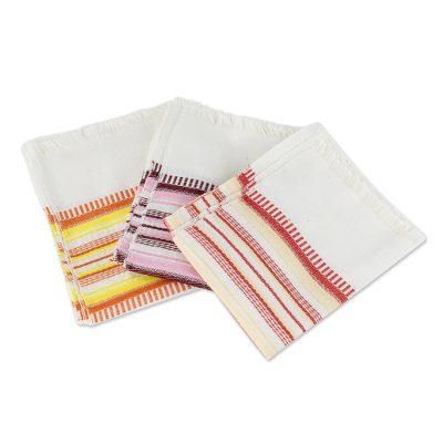 Warm Colors,'Set of 3 Handwoven Guatemalan Cotton Dish Towels'
