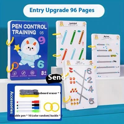 Montessori Reusable Magic Practice Copybook Set For Kids, Pen Control Training And Drawing Education Workbook, With Erasable Pen And Refills, Early Learning Writing Skills Development