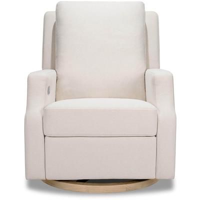 Namesake Crewe Electronic Swivel Glider Recliner w/ USB - Performance Cream Eco-Weave w/Light Wood B