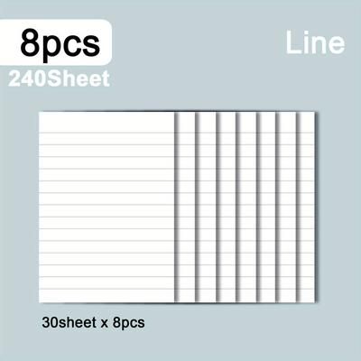 TEMU 8 Packs, 240 Sheets Of Lined Sticky Notes, Self-adhesive Notepads, Strong Adhesive Stickers, Letter Paper Sticky Notes, Per Pad, Easy To Stick For Reminders , Home, Or School.