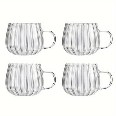 TEMU 4pcs Handmade Glass Mug Set, High Borosilicate Heat-resistant Striped Pumpkin-shaped Large Belly Cup, Microwave Safe, Reusable, With Handle, 450ml/15.5oz, For Christmas, Family, Home Use
