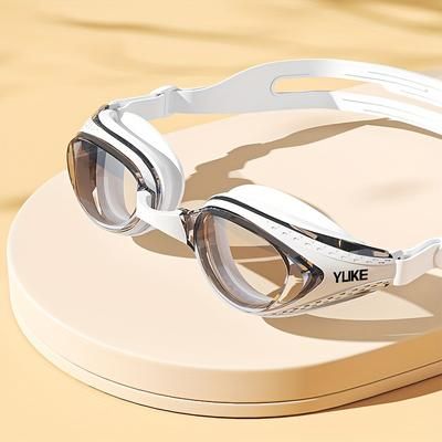 TEMU 1 Pair Of Professional Hd Waterproof Swimming Goggles For - Comfortable, Replaceable Nose Bridge, White Frame With Clear - Ideal For Swimming
