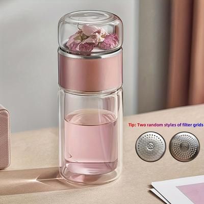 TEMU 1pc, Glass Tea Bottle With Infuser, Double Walled Glass Water Cups, Portable Drinking Cups, Travel Drinkware, Birthday Gifts