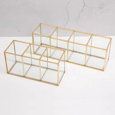 Transparent Glass Makeup Brush Storage Box Gold Cosmetics Container Ring Pencil Lipstick Make Up Brushes Organizer