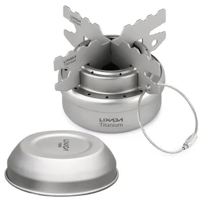 Lixada Mini Titanium Alcohol Stove Portable Outdoor Camping Hiking Cooking Picnic Alcohol Stove Burner Camping Stove with Lid