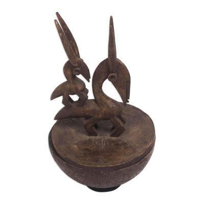 Bambara Figure,'Bambara-Inspired Wood Decorative Jar from Ghana'