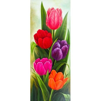 Five Tulips,'Signed Painting of Five Tulips from Mexico'