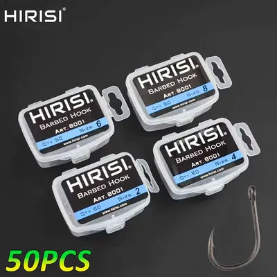 Hirisi 50pcs hameçons de pêche à la carpe enduits de barbelés avec conception d'oeil au Japon fabriqués en acier à haute teneur en carbone 8001
