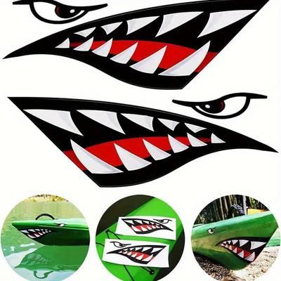 TEMU 2pcs Creative Shark Teeth Mouth Kayak Stickers, Waterproof Diy Funny Stickers For Kayak Canoe Fishing Boat Car Truck