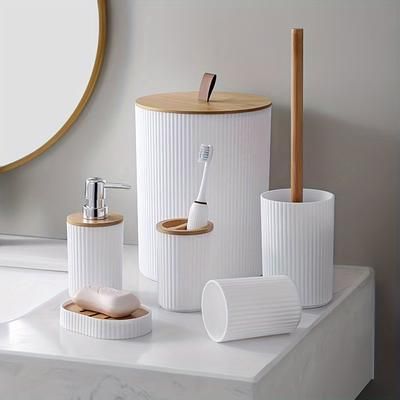 TEMU 1pc Bathroom Accessories Set, 6 Piece Bathroom Accessory Set With Trash Can, Toothbrush Holder, Lotion Soap Dispenser, Soap Dish, Toilet Brush, Bath Set Housewarming Gift