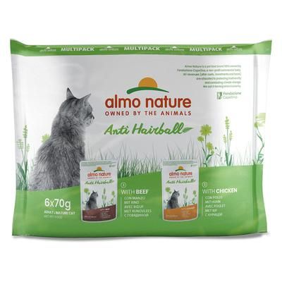6x70g Mixed Pack Chicken & Beef Anti Hairball Holistic Almo Nature Wet Cat Food