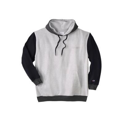 Men’s Big & Tall Colorblock Tonal Script Hoodie by Champion in Heather Grey Navy Charcoal (Size 4XL)