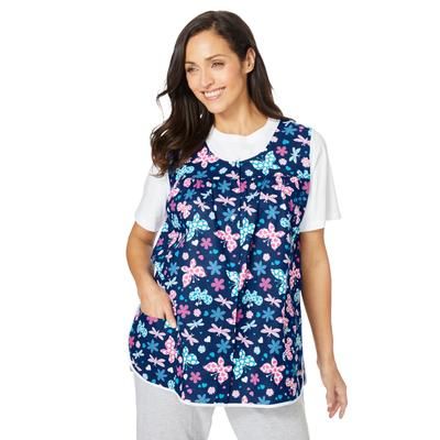 Plus Size Women's Snap-Front Apron by Only Necessities in Evening Blue Butterflies (Size 38/40)