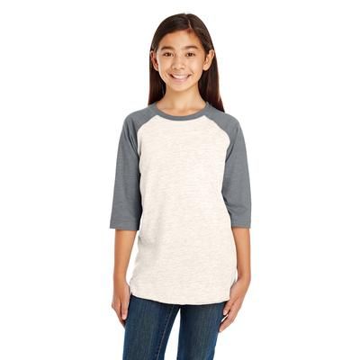 LAT 6130 Youth Baseball T-Shirt in Natural Heather/Granite Heather size XS | Ringspun Cotton LA6130
