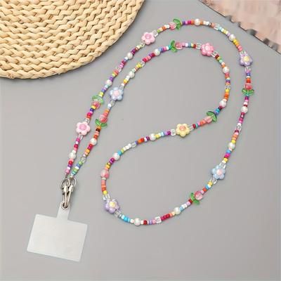 TEMU Multicolored Flower Decor Shoulder Chain Phone Case Hanging Rope Bead Belt