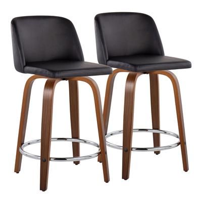 Toriano 24" Fixed-Height Counter Stool - Set Of 2 by Lumisource in Walnut Black Chrome