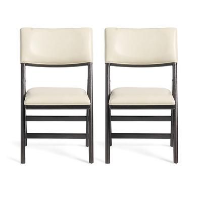 Frankie Upholstered Folding Chair, Set Of Two - Black Walnut / Marbled Bone Bonded Leather - Grandin Road