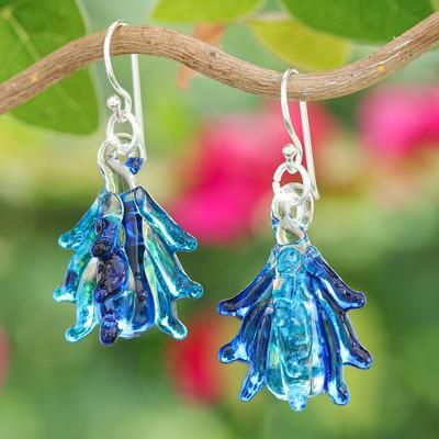 Azure Tree,'Tree-Inspired Handblown Glass Dangle Earrings in Azure'