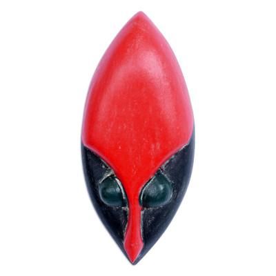 Ferocious Queen,'Hand-Painted Red and Black Queen Amina African Mask'