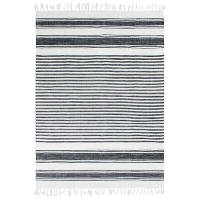 Tappeto 100% cotone con linee nero-grigio-bianco 190x290