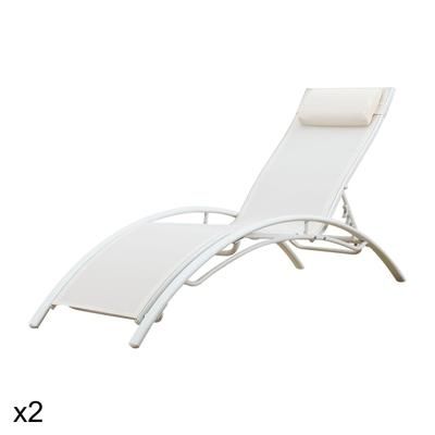 Set di 2 sedie a sdraio in textilene bianco con struttura bianca