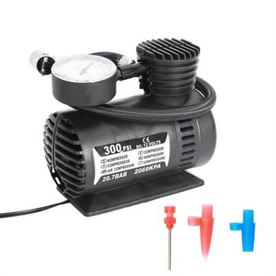 Portable Car Air Compressor Pump, 12v, 300psi, Low Noise, High-efficiency With Gauge, 5.11x4.72x4.72 Inches, Electric Tire Inflator For Vehicle Wheels