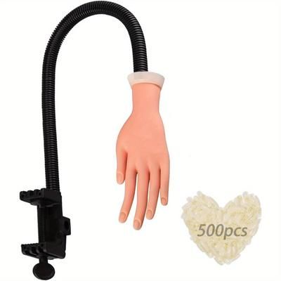 TEMU Practice Hand For Acrylic Nails Nail Art Training Hand Fake Hand With 500 Finger Nail Tips For Nail Salons And Diy Nail Art