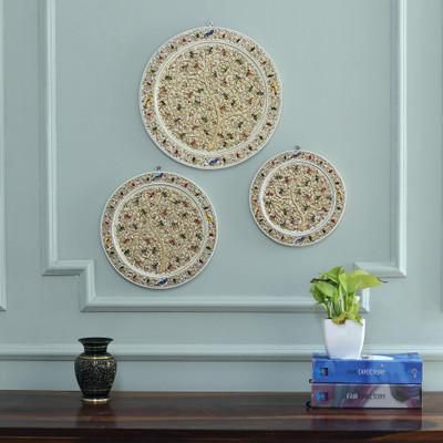 'Set of 3 Forest-Themed White and Golden Wood Relief Panels'