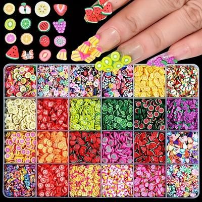 TEMU 24 Grid Assorted 3d Fruit Slices Nail Art Set, Polymer Clay Diy Nail Design, Lemon & Decorations, Soft Clay Manicure Accessories