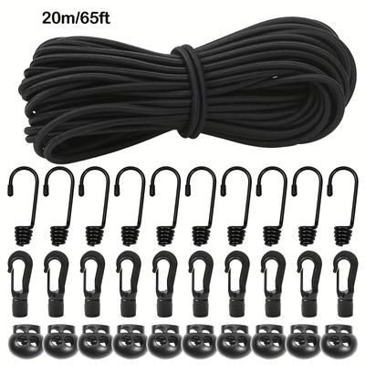 TEMU Elastic Bungee Shock Cords With Hooks, 33/65/98 Feet Kayak Stretch String Rope For Bikes, Tie Downs, Boating, Camping, Cars, Sunshades, Fitness