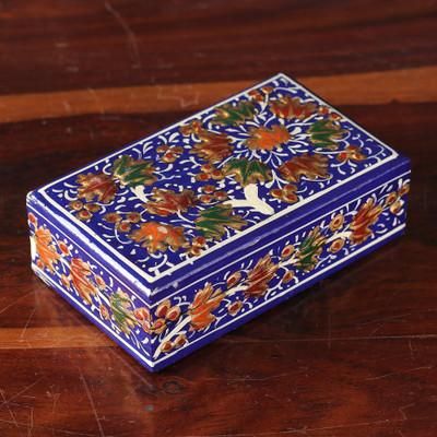 'Tree-Themed Sapphire and Golden Papier Mache Decorative Box'