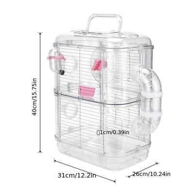 TEMU Large 2 Tiers Hamster Cage Carrier Small Animal House With Exercise Wheels Tunnel Tube