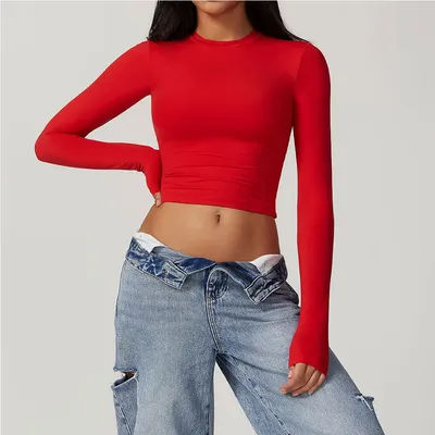Women Yoga Shirts Crop Top Long Sleeves Shirts for Women Yoga Long Sleeves Sports Fitness Top Push Up Gym Clothes Workout Tops