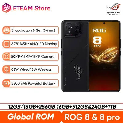 ASUS ROG 8 & 8 pro android 5G Gaming Phone Global Rom Snapdragon 8 Gen 3 6.78'' 165Hz AMOLED Screen 5500mAh 65W Fast Charge