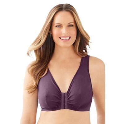 Plus Size Women's Leading Lady® Meryl Cotton Front-Close Wireless Bra by Leading Lady in Plum (Size 48 F/G/H)