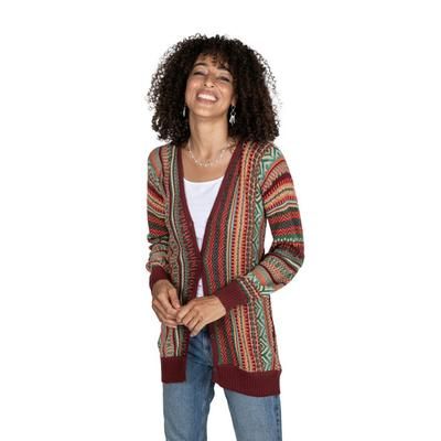 'Baby Alpaca Blend Cardigan with Geometric Patterns from Peru'