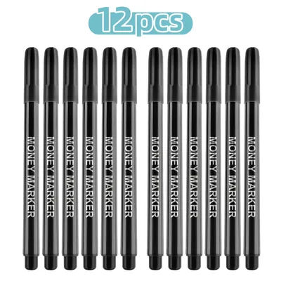 12pcs Counterfeit Pen Fake Money Detector Markers for EURO USD RMB and Other Countries Bills Cash Check-Gold for Real, Black
