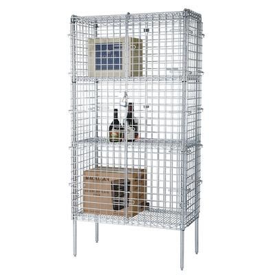 Focus FSSEC18484 48" Stationary Security Cage, 18"D, 4 Shelves, 48" x 18" x 74", Silver