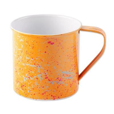 Apricot Splatter,'Colorful Handpainted Stainless Steel and Enamel Mug'
