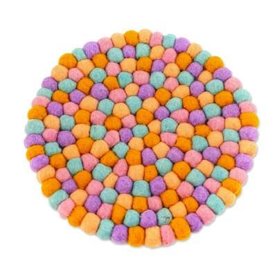 Pastel Pop,'Colorful Felted Wool Pom Pom Trivet from Nepal'