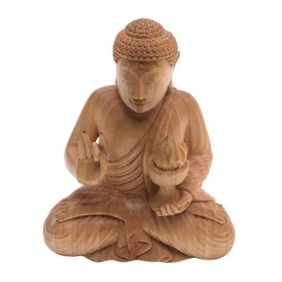 Buddha's Fire,'Hand-Carved Wood Sculpture of Buddha Holding Fire'