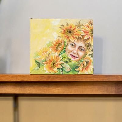 Sunshine,'Signed Expressionist Oil and Gold Foil Sunflower Painting'
