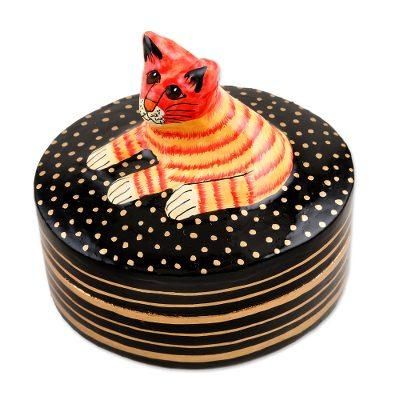 Cat Nap,'Decorative Papier Mache Cat-Motif Box'