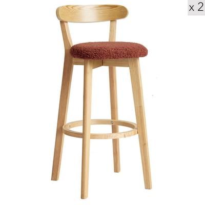 Set 2 alti sgabelli scandinavi in legno e lana terracotta