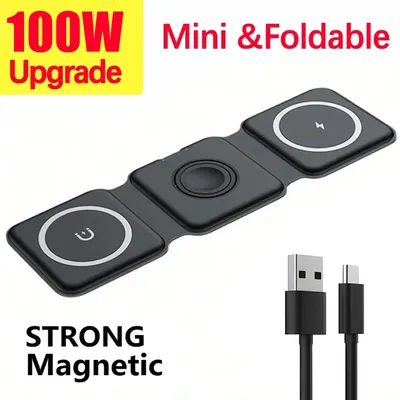 Supporto per caricabatterie wireless pieghevole 3 in 1 da 100 W per iPhone 15 14 13 16Pro Max Airpods iWatch Dock station di ricarica wireless veloce