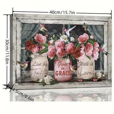 TEMU 1pc 30x40cm (11.81x15.75in)with Frame Farmhouse Canvas Wall Art, Wall Decor, Flower Painting Prints Framed Decor Country Home Artwork For Bedroom Bathroom Living Room