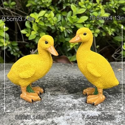 TEMU 2pcs Cute Yellow Duck Figurines, Resin Garden Ornaments, Outdoor Statues, Yard Decor, Ideal For Garden, Patio, Porch, Balcony Art Decorations