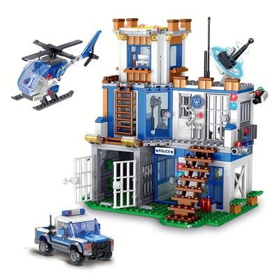 TEMU City Police Station Building Set 819pcs Stem Toy With Helicopter Airplane Police Police Station Building Set Compatible With Legoed Particles Christmas Gifts