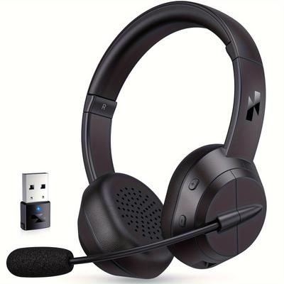 Wireless Headset With Mic For Work, Bt Headset With Noise Cancelling Microphone, V5.3 Headphones With Usb Dongle & Mic Mute For Computer/laptop/pc/cell Phones/remote Work/call Center